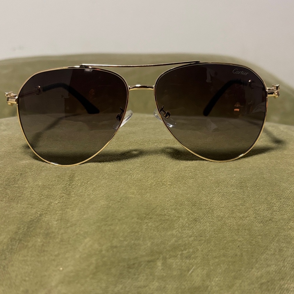 Cartier Silver Aviator Sunglasses with Black Lenses